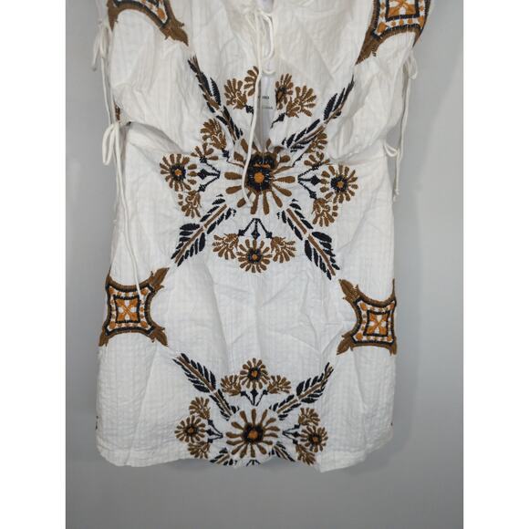 Free People Sardinia Mini White & Tan Cut Out Cotton Party Dress Size 6 NWT - Picture 10 of 15
